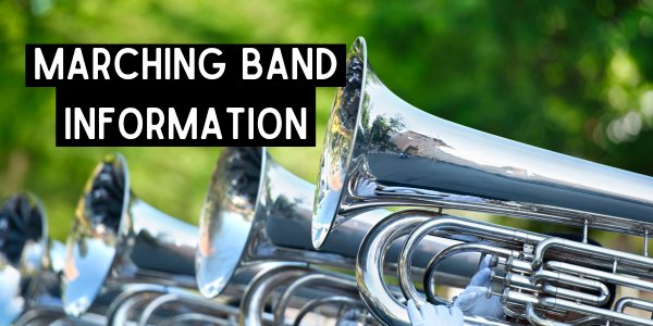 Marching Band Info with a photo of trumpets