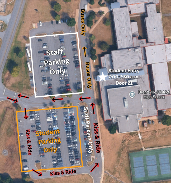 BDHS parking lot diagram for students and staff